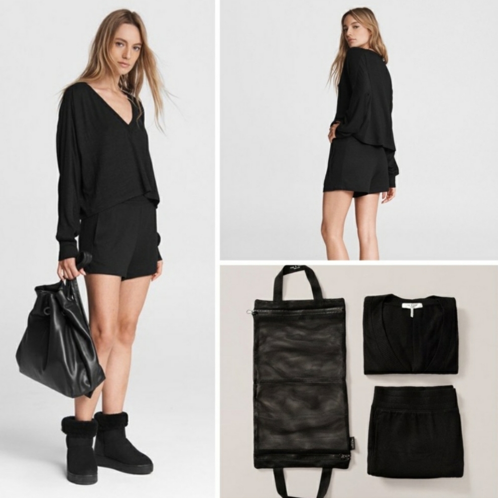 Rag & Bone The Knit Lounge Travel Set Black Small nwt